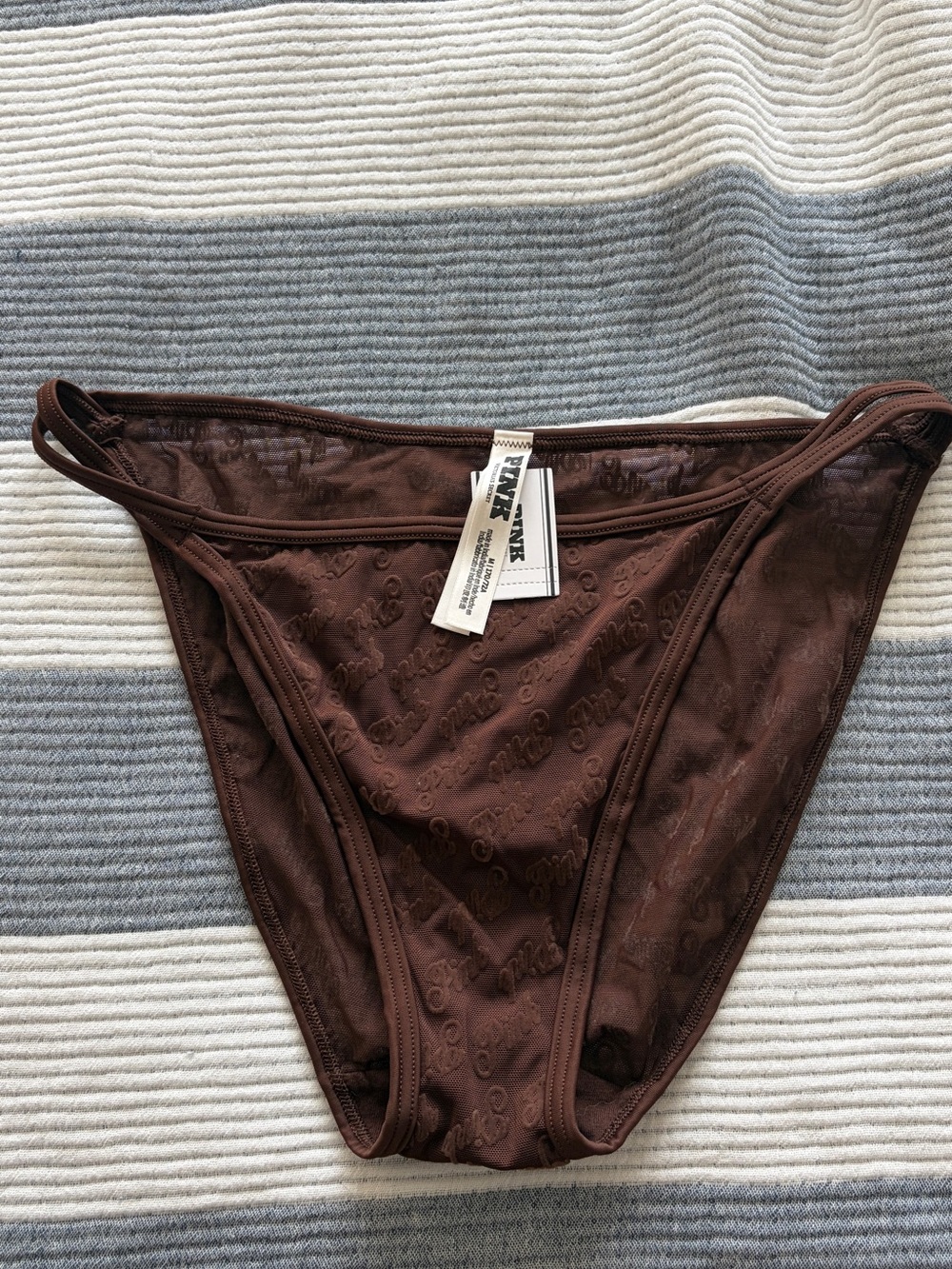 PINK Victoria's Secret Brown Logo-Text Bikini Bottom